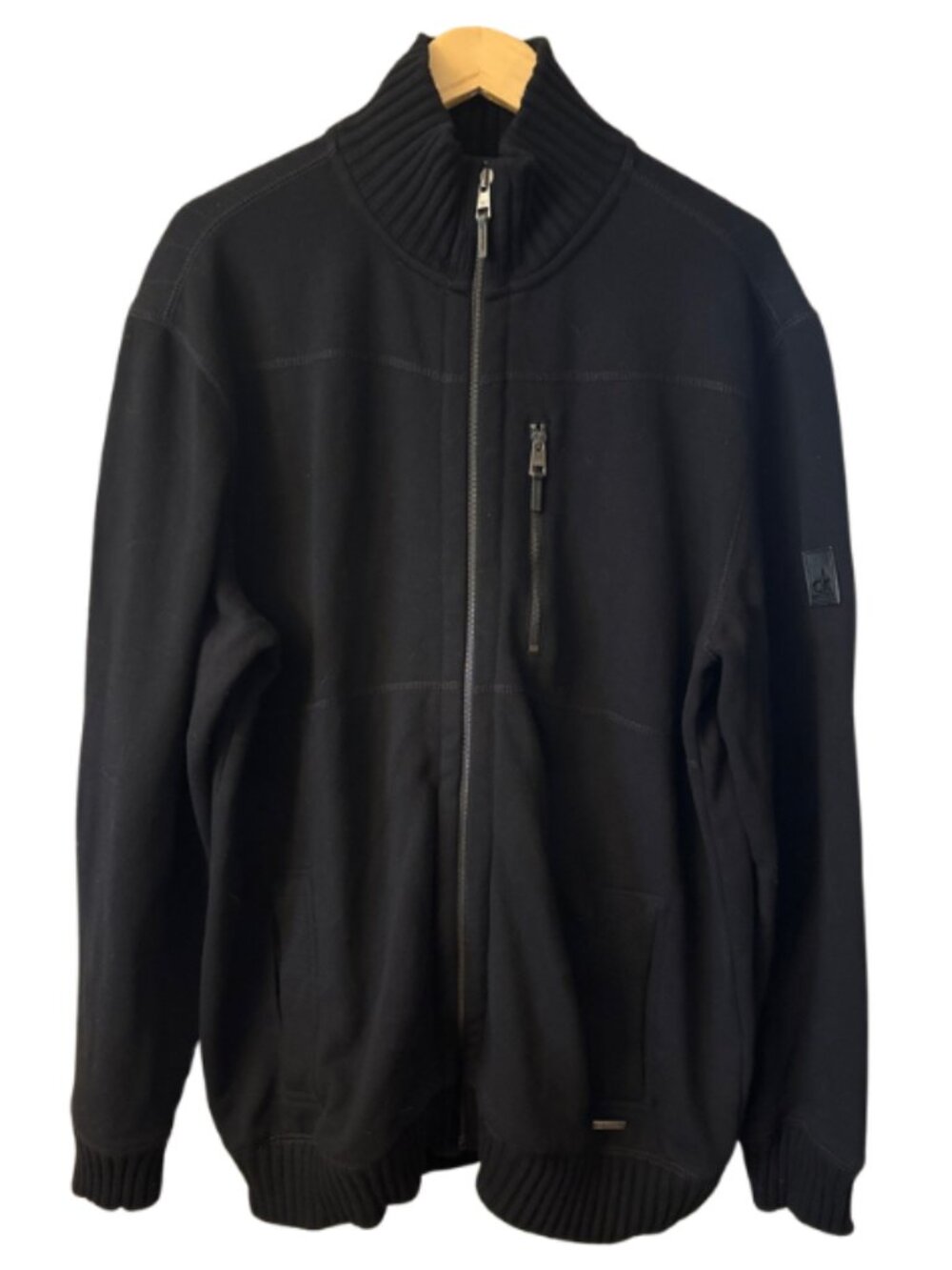 Calvin Klein Men’s Black Full Zip Sweater Jacket XXL Cotton Blend Mock Neck